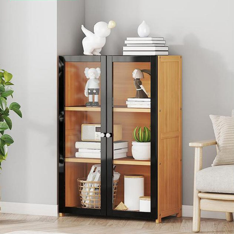 Modern Style Bookcase Bamboo Closed Back Bookshelf with Door for Home Office