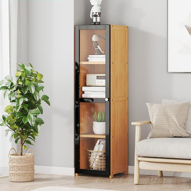 Modern Style Bookcase Bamboo Closed Back Bookshelf with Door for Home Office