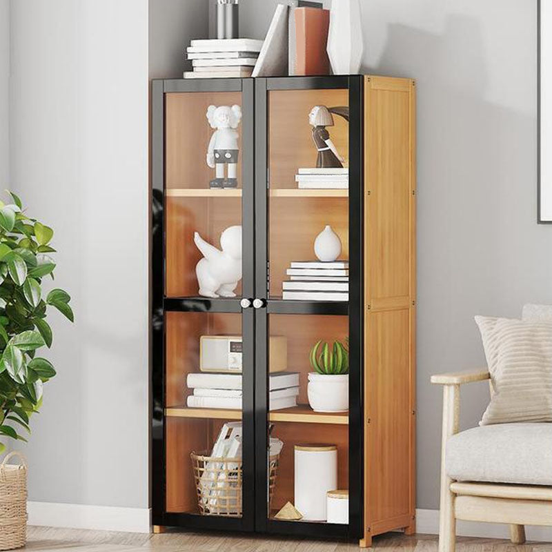 Modern Style Bookcase Bamboo Closed Back Bookshelf with Door for Home Office