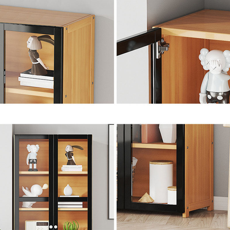 Modern Style Bookcase Bamboo Closed Back Bookshelf with Door for Home Office