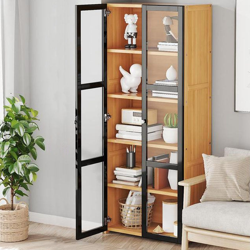 Modern Style Bookcase Bamboo Closed Back Bookshelf with Door for Home Office