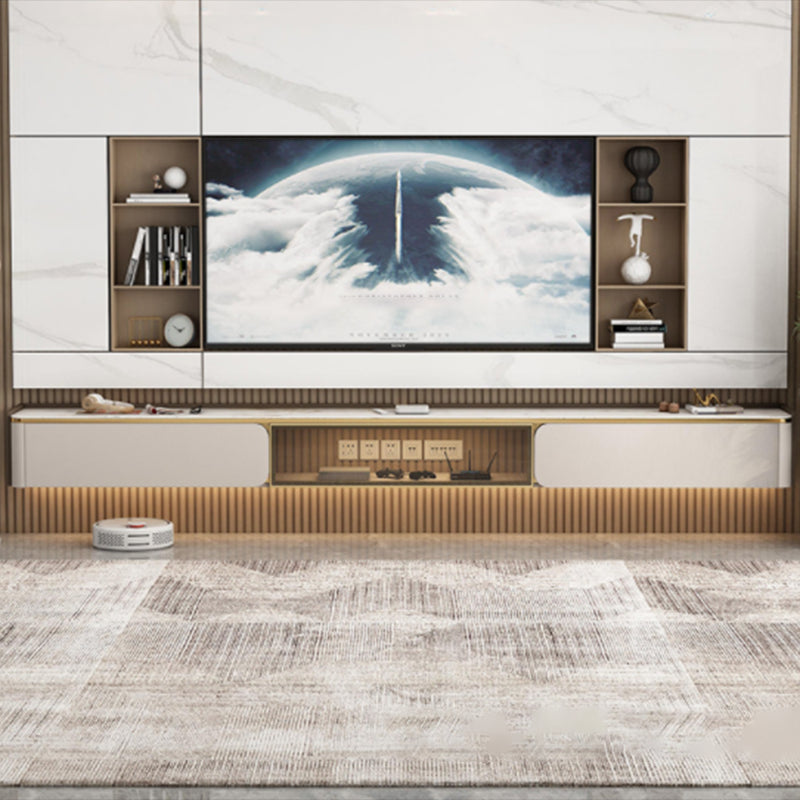Glam Style Stone TV Stand Enclosed Storage Cable Management TV Console