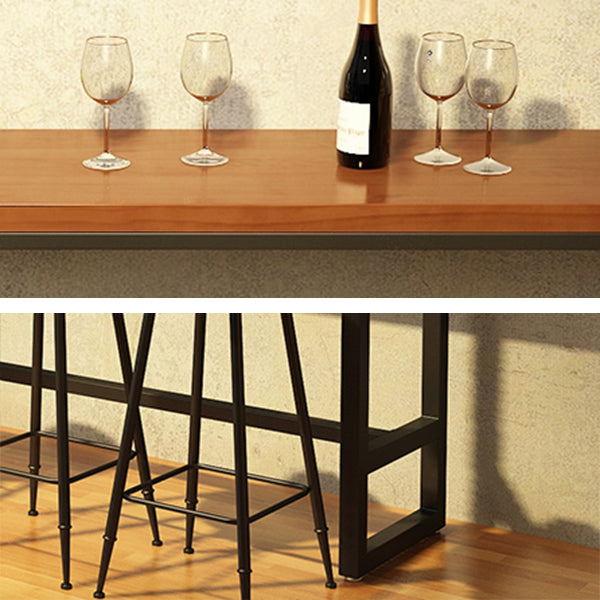 Rectangle Wood Bar Dining Table Contemporary Bar Table with Trestle Base in Black