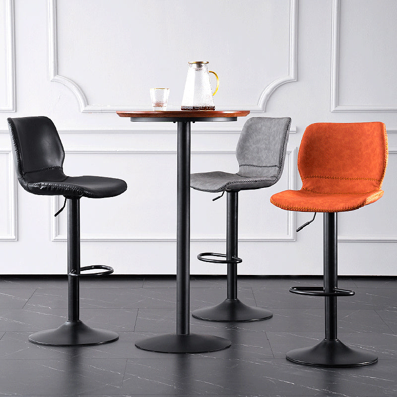 Rotating Leather Seat Barstool Nordic Style Black Pedestal Bar Stool for Dining Room