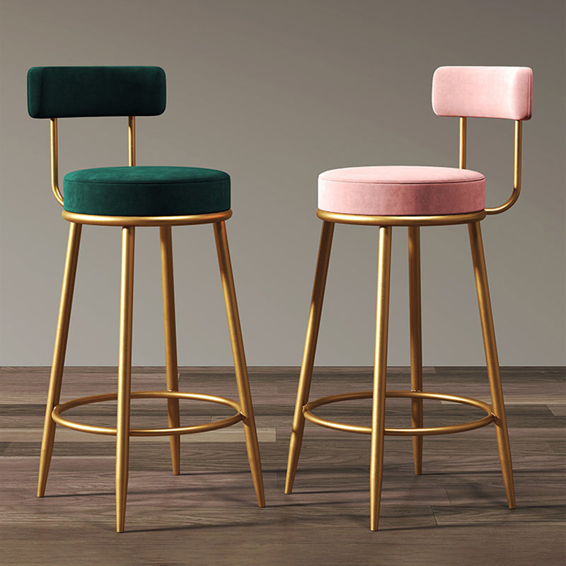 Glam Style Plush Upholstered Bar-stool Round Counter Bar Stool with Gold Legs