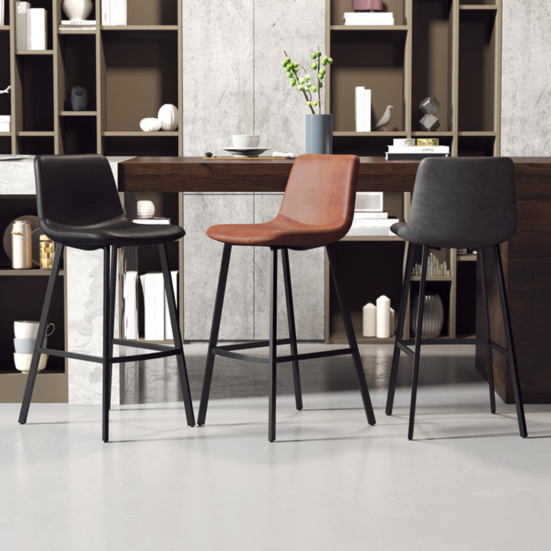 Contemporary Matte Finish PU Leather Barstool Milk Tea Shop Footrest Stool