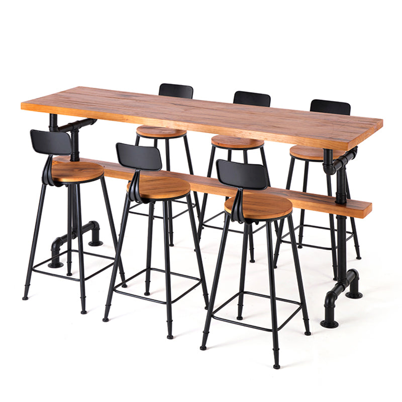 Industrial Rectangle Solid Wood Bar Table Set 1/7 Pieces Counter Table with High Stools