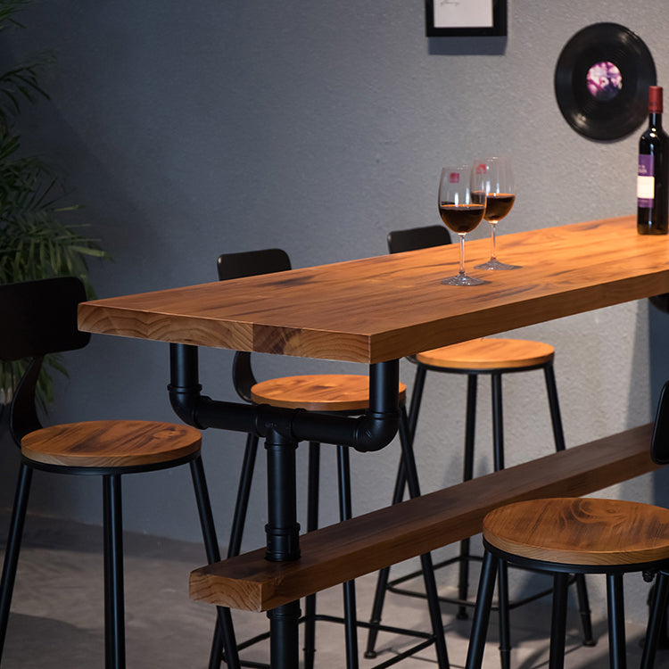 Industrial Rectangle Solid Wood Bar Table Set 1/7 Pieces Counter Table with High Stools