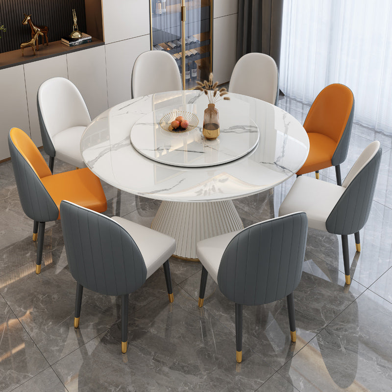Stone Round Dining Table Contemporary Style Dining Site Table with Turntable