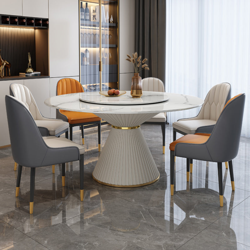 Stone Round Dining Table Contemporary Style Dining Site Table with Turntable