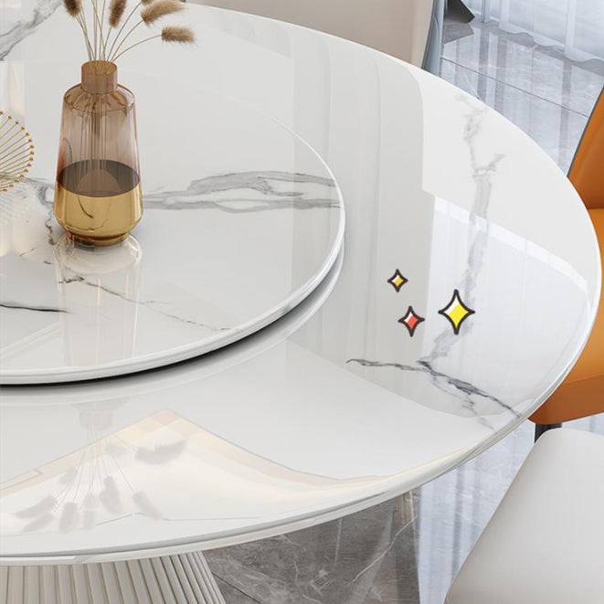 Stone Round Dining Table Contemporary Style Dining Site Table with Turntable