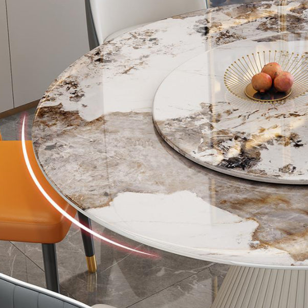 Stone Round Dining Table Contemporary Style Dining Site Table with Turntable