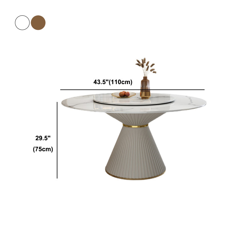 Stone Round Dining Table Contemporary Style Dining Site Table with Turntable