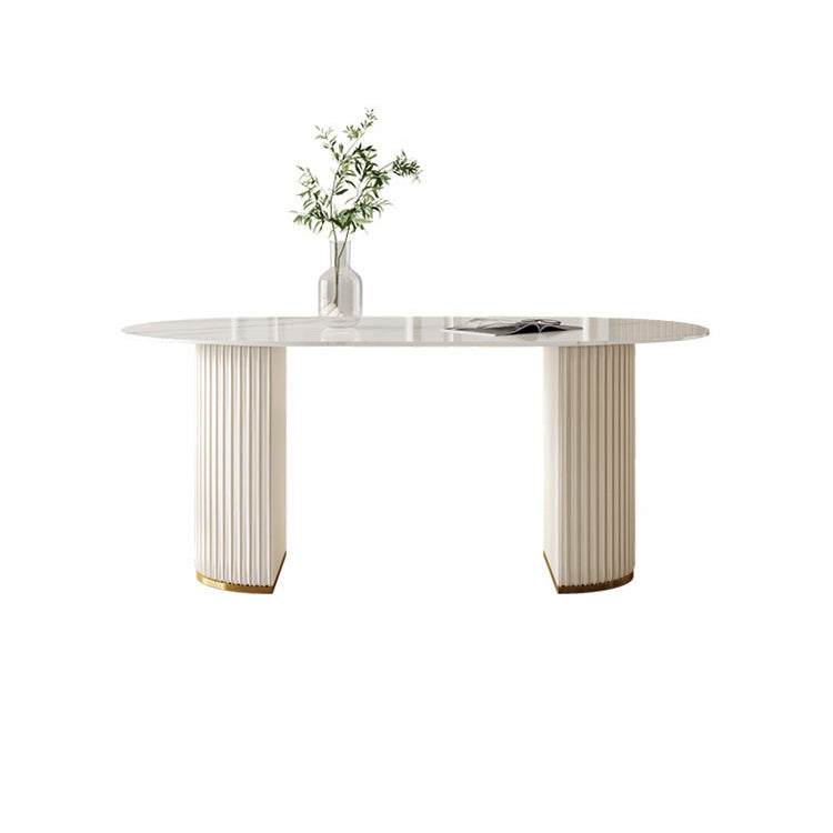 Traditional Luxury Dining Table Sintered Stone Double Pedestal Table for Home