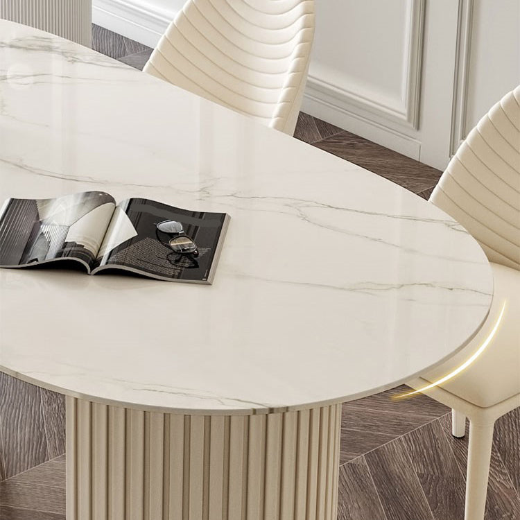 Traditional Luxury Dining Table Sintered Stone Double Pedestal Table for Home