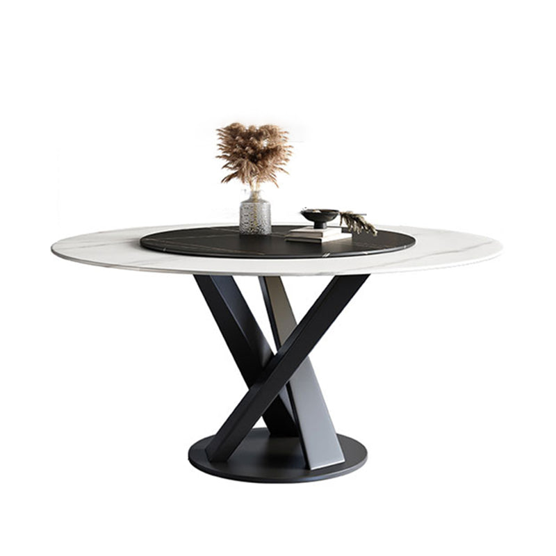 Round Pedestal Table Simplicity Style Stone Dining Site Table with Turntable