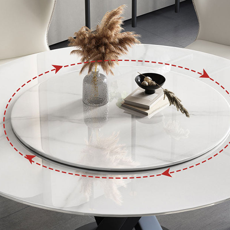 Round Pedestal Table Simplicity Style Stone Dining Site Table with Turntable