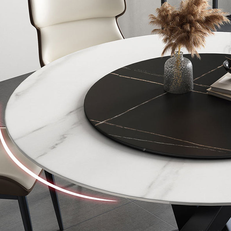 Round Pedestal Table Simplicity Style Stone Dining Site Table with Turntable