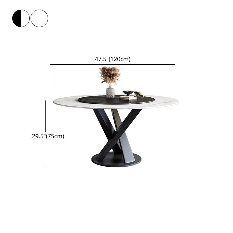 Round Pedestal Table Simplicity Style Stone Dining Site Table with Turntable