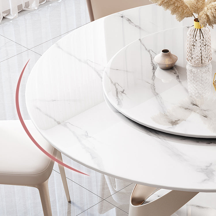 Round Pedestal Table Contemporary Style Stone Dining Site Table with Turntable