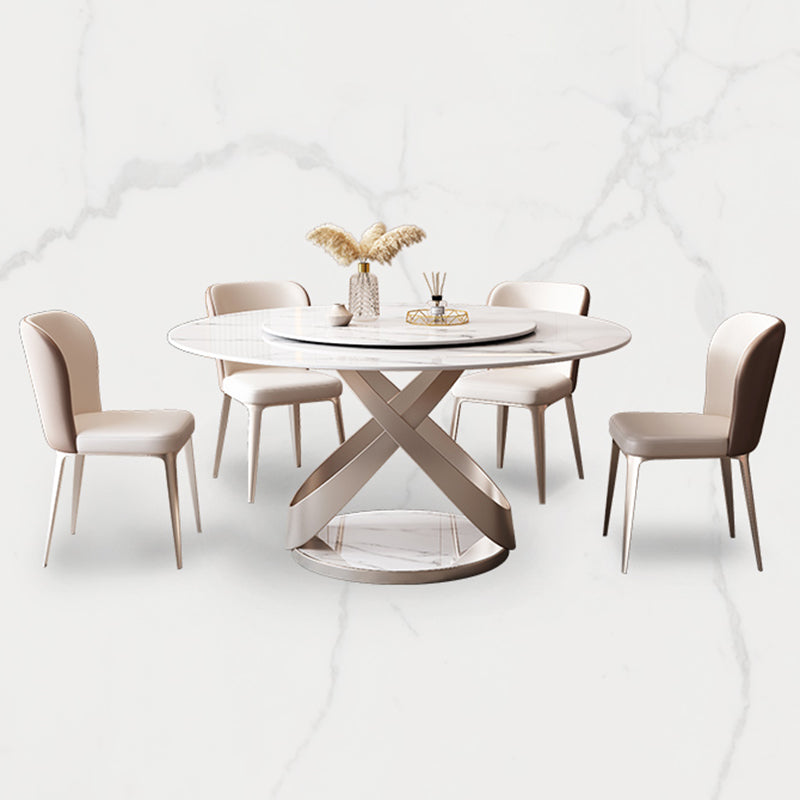 Round Pedestal Table Contemporary Style Stone Dining Site Table with Turntable