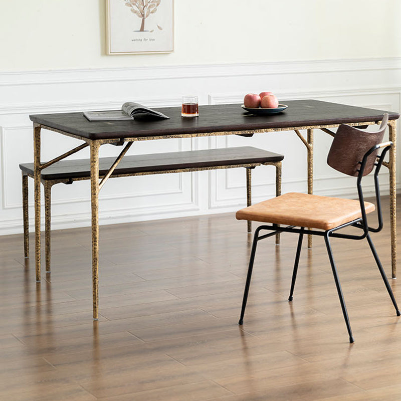 Luxury Oak Wood Table for Restaurant Rectangle Dining Table with Metal 4 Legs
