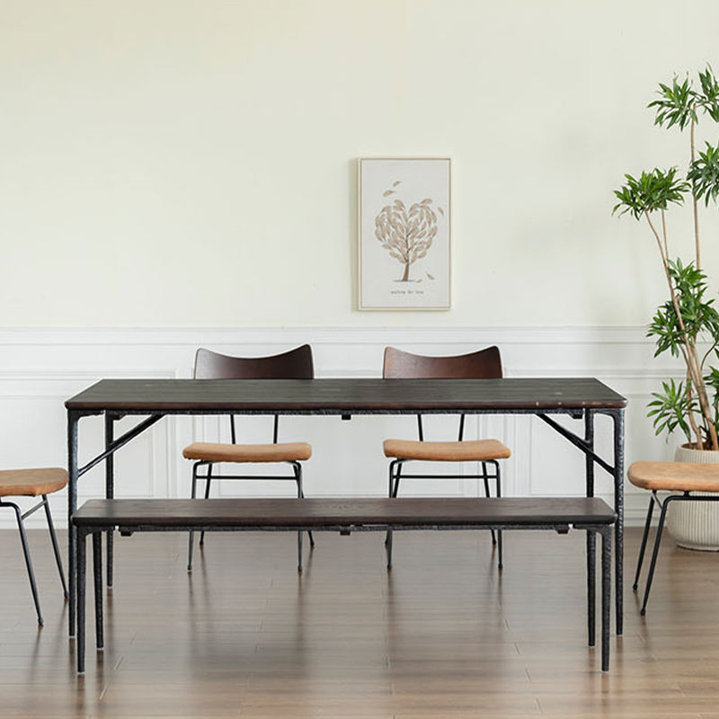 Luxury Oak Wood Table for Restaurant Rectangle Dining Table with Metal 4 Legs