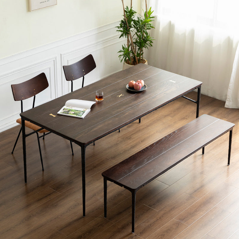 Luxury Oak Wood Table for Restaurant Rectangle Dining Table with Metal 4 Legs