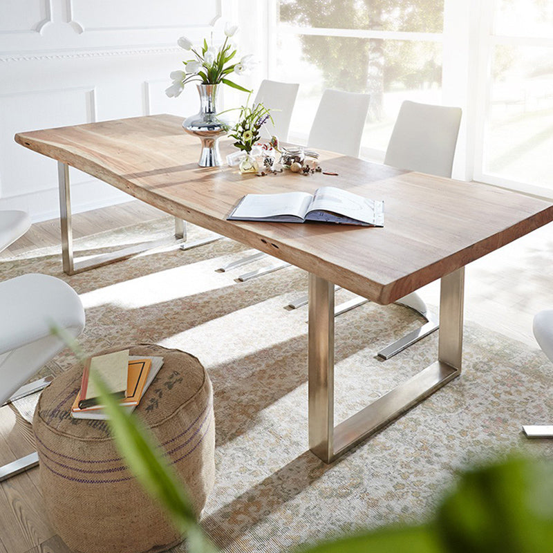 Rectangle Shape Glam Dining Table Fixed Table with Solid Wood