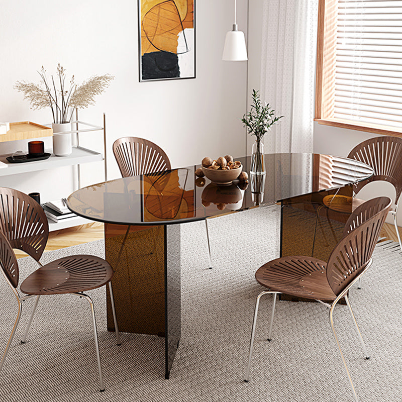 Oval Glass Dining Table Simplicity Double Pedestal Table for Dining Room