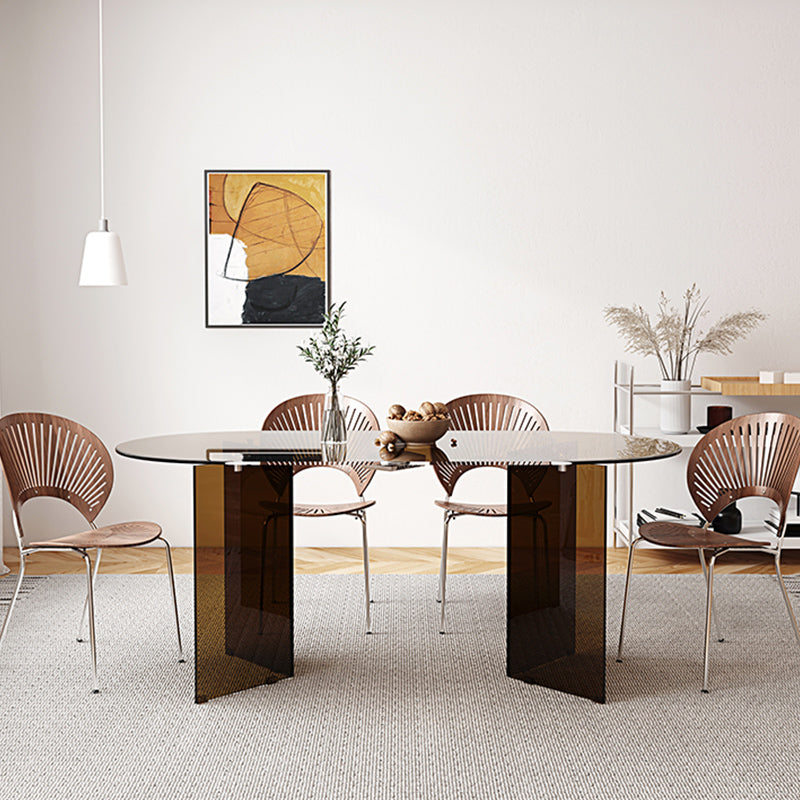 Oval Glass Dining Table Simplicity Double Pedestal Table for Dining Room