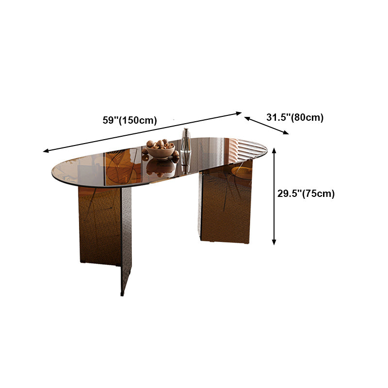 Oval Glass Dining Table Simplicity Double Pedestal Table for Dining Room