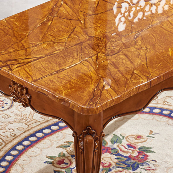 Rubberwood Victorian Rectangular Dining Table Marble Top Dining Table with 4 Legs