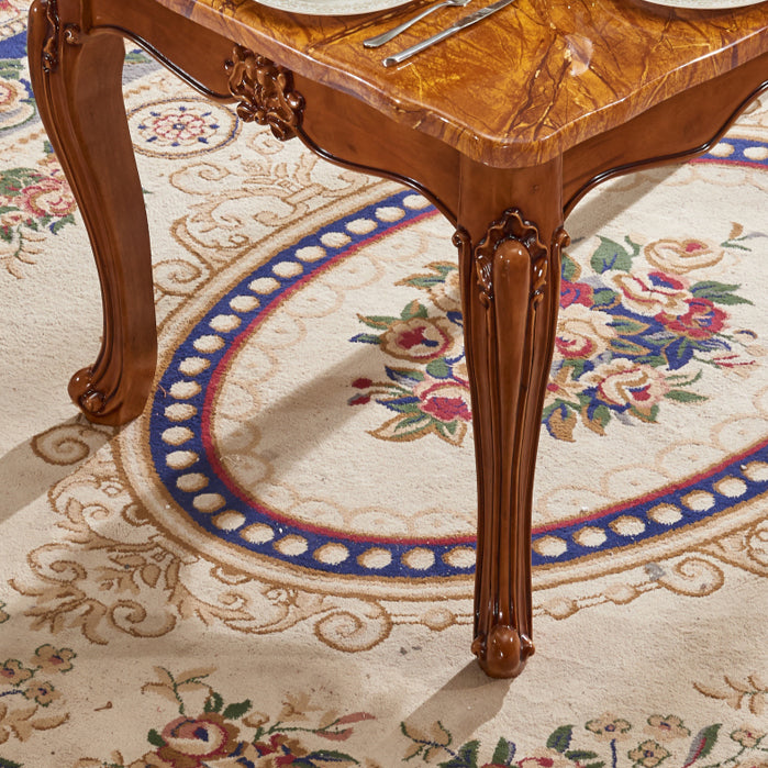 Rubberwood Victorian Rectangular Dining Table Marble Top Dining Table with 4 Legs