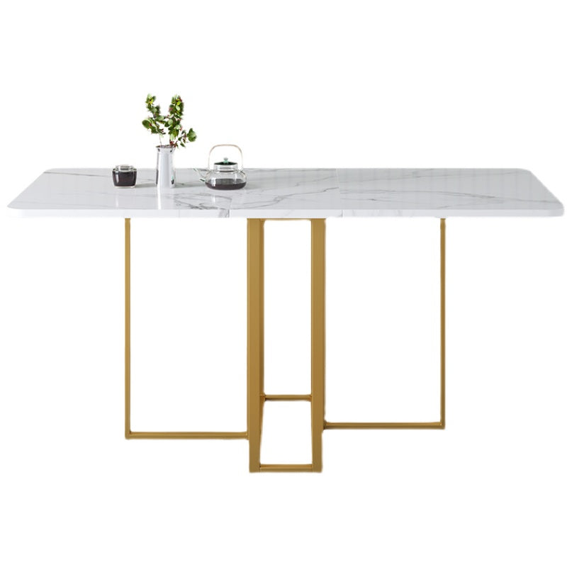 Modern Foldable White Table for Restaurant Rectangle Table with Trestle Base