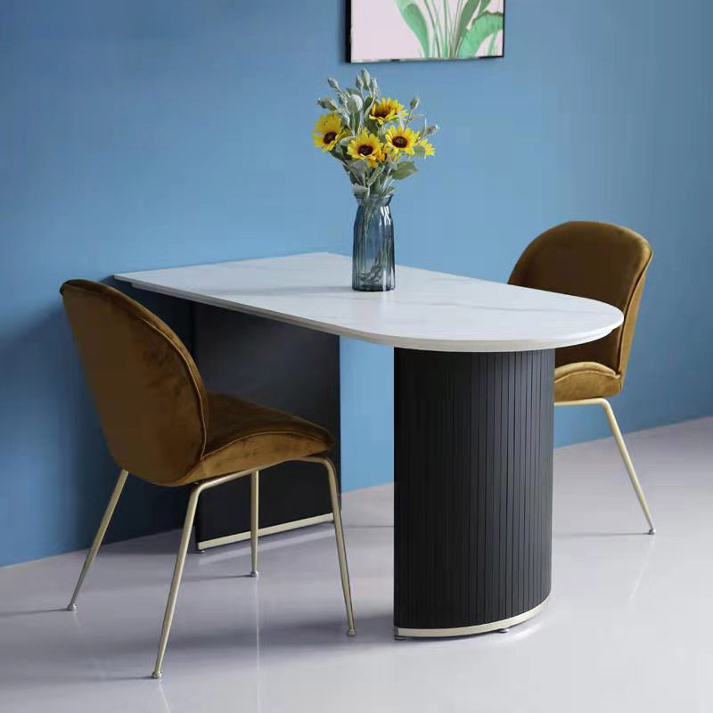 Freeform Double Pedestal Dining Table Luxury  Fixed Table of Faux Marble