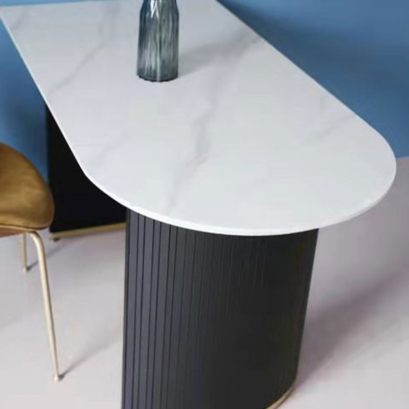 Freeform Double Pedestal Dining Table Luxury  Fixed Table of Faux Marble