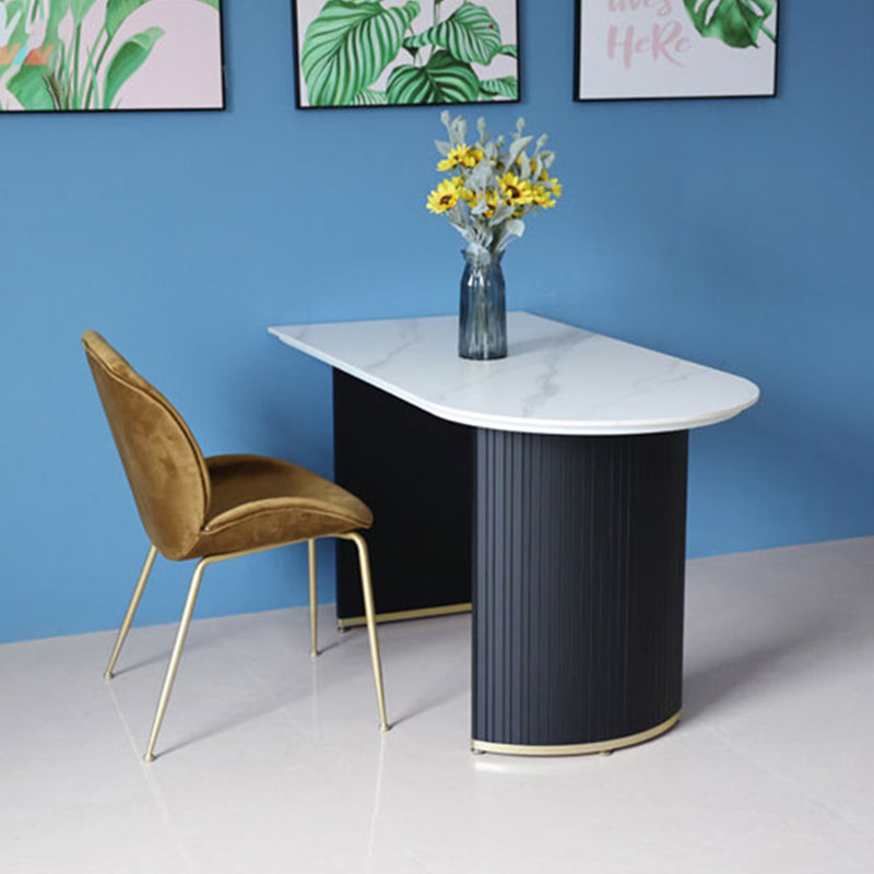 Freeform Double Pedestal Dining Table Luxury  Fixed Table of Faux Marble