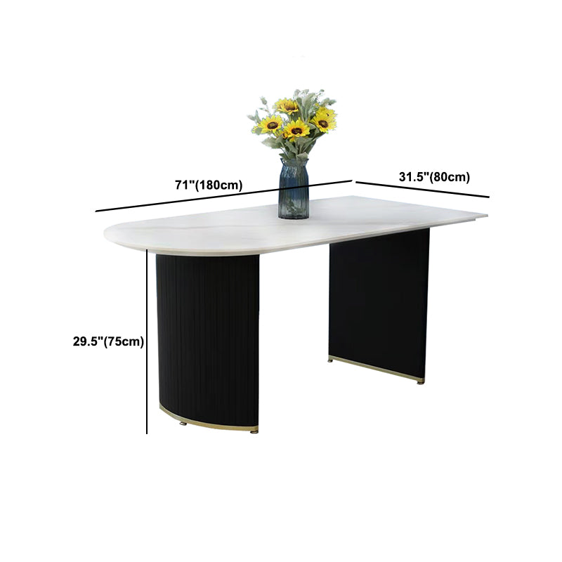 Freeform Double Pedestal Dining Table Luxury  Fixed Table of Faux Marble