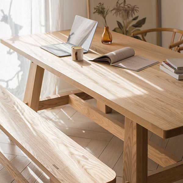Modern Pine Wood Table for Restaurant Rectangle Kitchen Table with Trestle Base