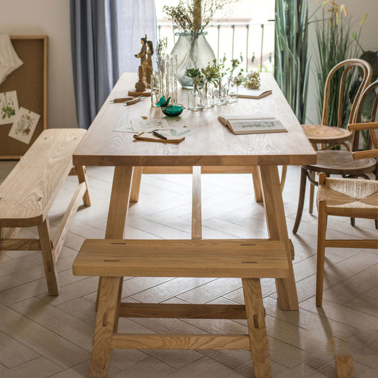 Modern Pine Wood Table for Restaurant Rectangle Kitchen Table with Trestle Base