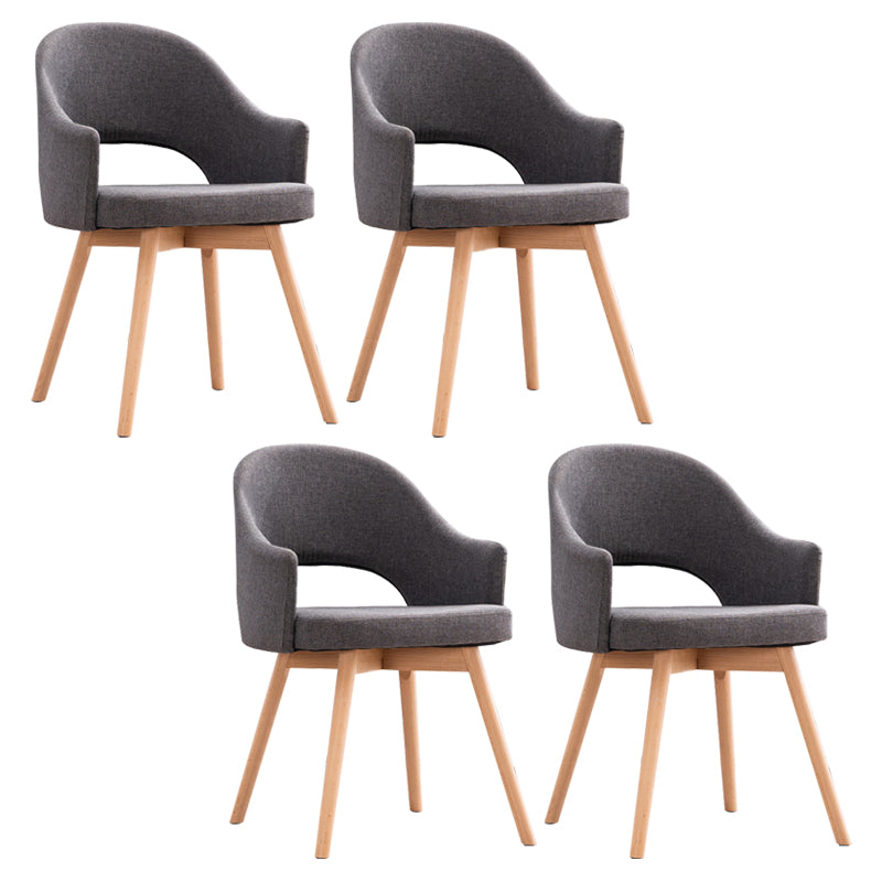 Modern Linen Dining Chair Open Back Dining Side Furniture with Wood Legs in Matte Finish