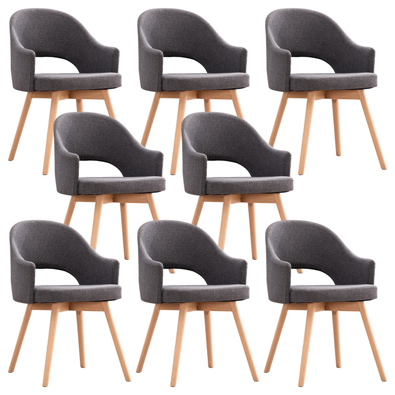 Modern Linen Dining Chair Open Back Dining Side Furniture with Wood Legs in Matte Finish