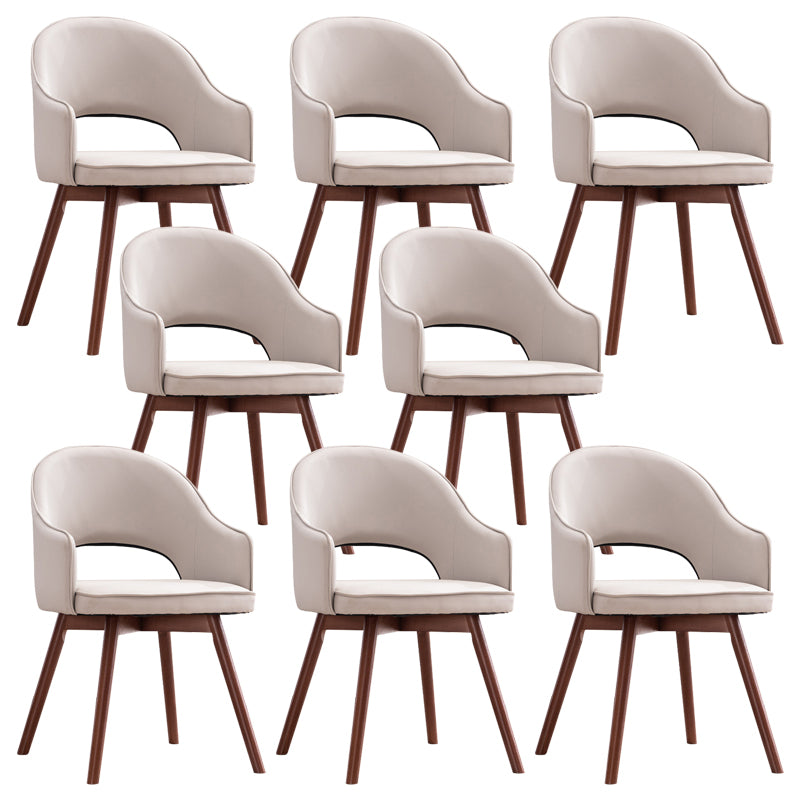 Modern Linen Dining Chair Open Back Dining Side Furniture with Wood Legs in Matte Finish
