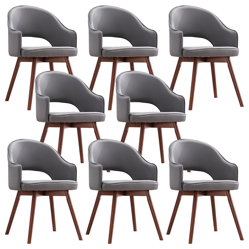 Modern Linen Dining Chair Open Back Dining Side Furniture with Wood Legs in Matte Finish