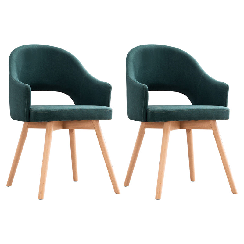 Modern Linen Dining Chair Open Back Dining Side Furniture with Wood Legs in Matte Finish