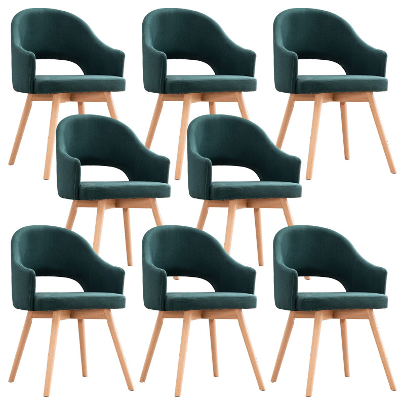 Modern Linen Dining Chair Open Back Dining Side Furniture with Wood Legs in Matte Finish