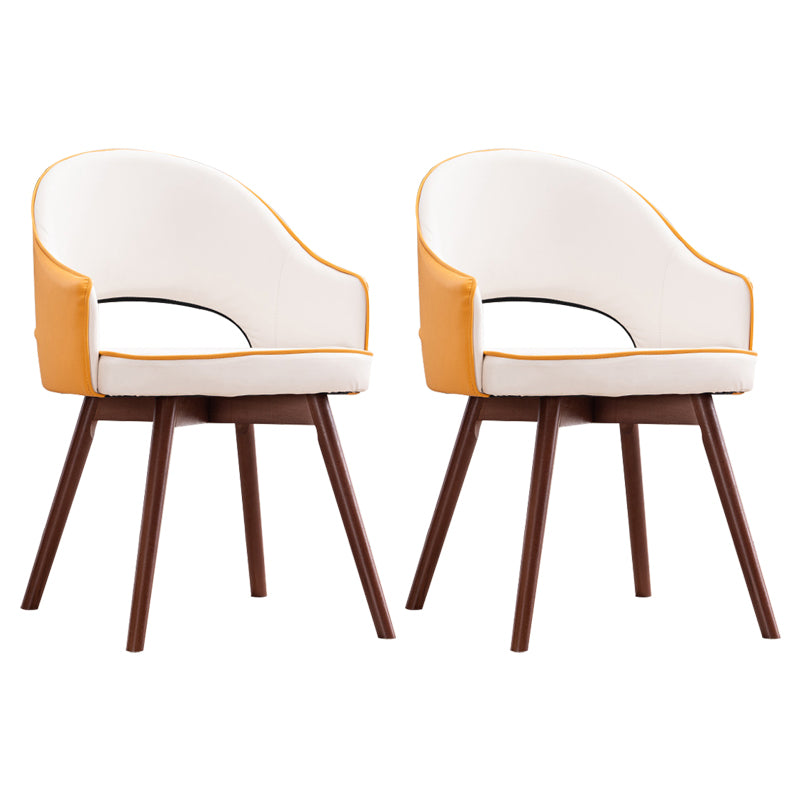 Modern Linen Dining Chair Open Back Dining Side Furniture with Wood Legs in Matte Finish