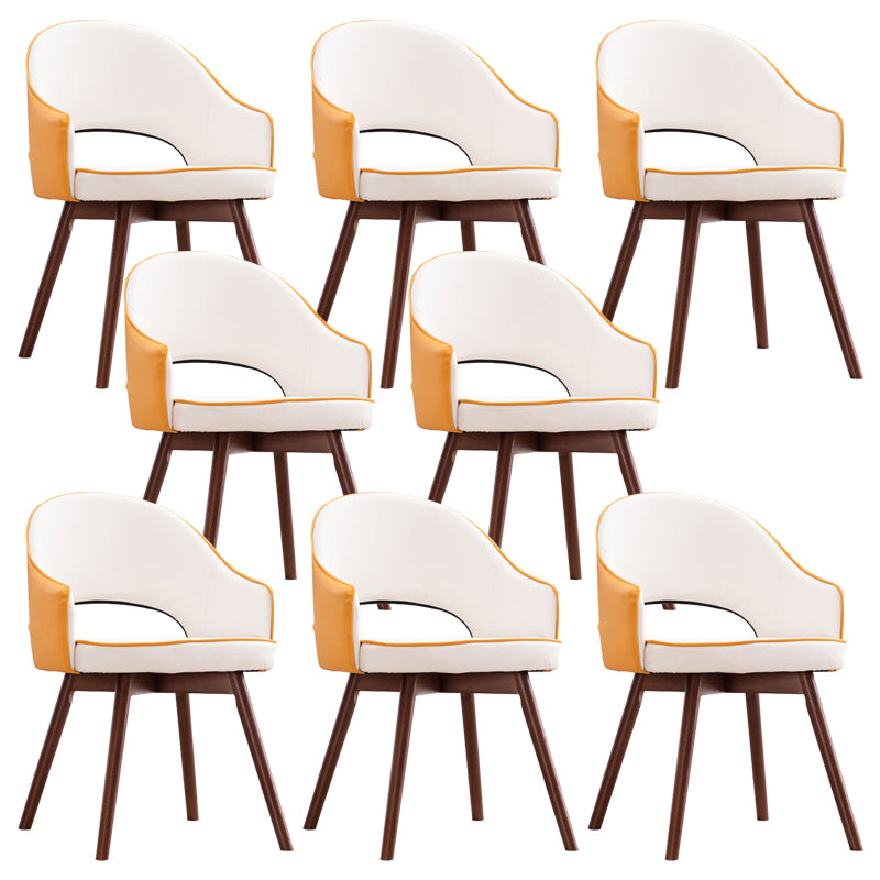 Modern Linen Dining Chair Open Back Dining Side Furniture with Wood Legs in Matte Finish
