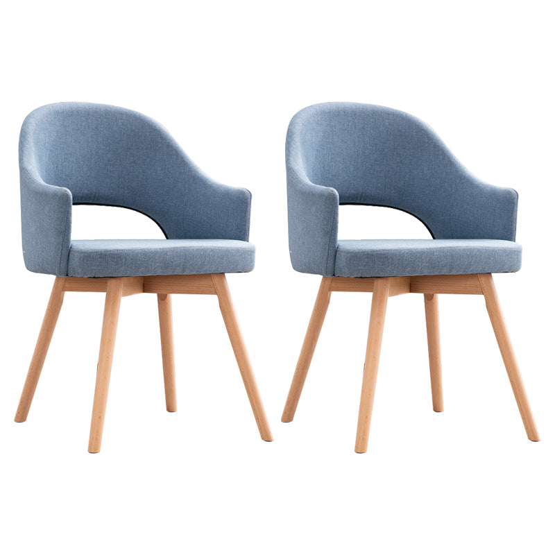 Modern Linen Dining Chair Open Back Dining Side Furniture with Wood Legs in Matte Finish